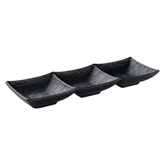 Блюдо трехсекционное 23 х 7,5 см, h 2,6 см, фарфор, серия Cloud Black, Home Chef