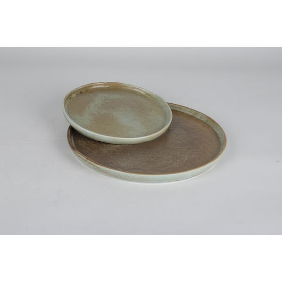 Тарелка обеденная круглая 26,5 см с вертикальным бортом,  коричнево-бирюзовая, серия Shade, Home Chef, изображение 9